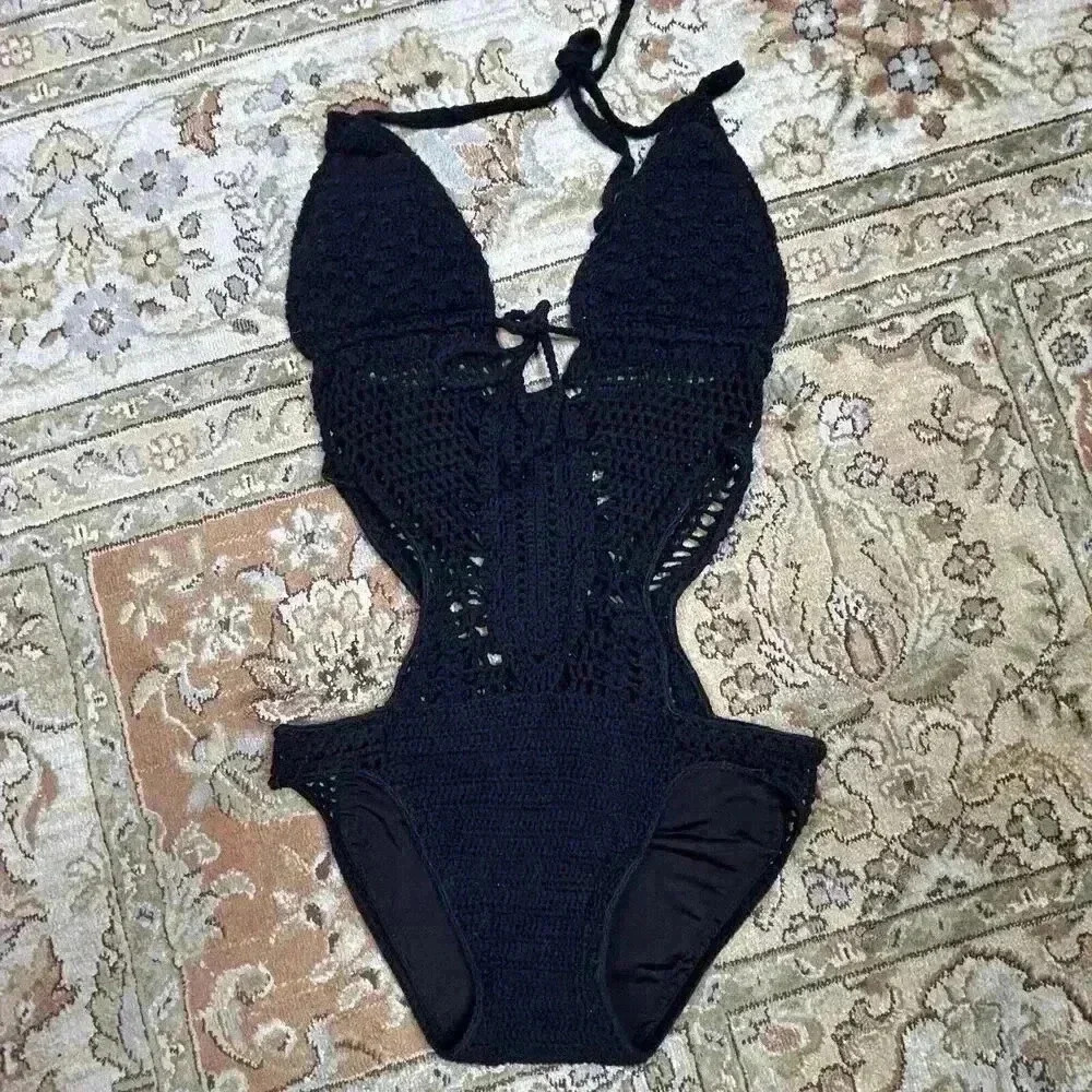 Lisa Maree Swimsuit Small Crochet Black Color Sz S New